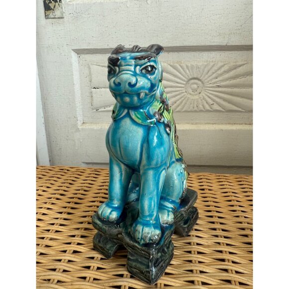 unbranded Other - Vintage MCM Chinese Turquoise Blue Glazed Ceramic Foo Dog Statue